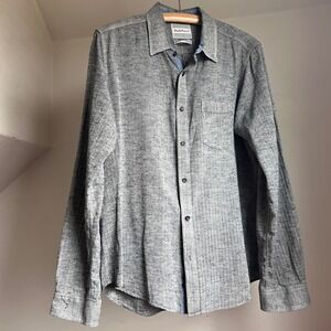 Deus Ex Machina Mens Grey Herringbone Long Sleeve Button Up Shirt Medium Cotton
